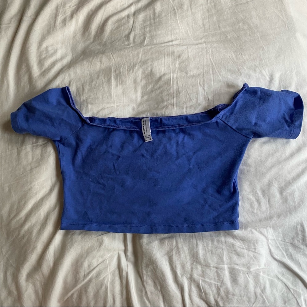 American Apparel Off the shoulder crop top Periwinkle Blue/ Purple Size Large